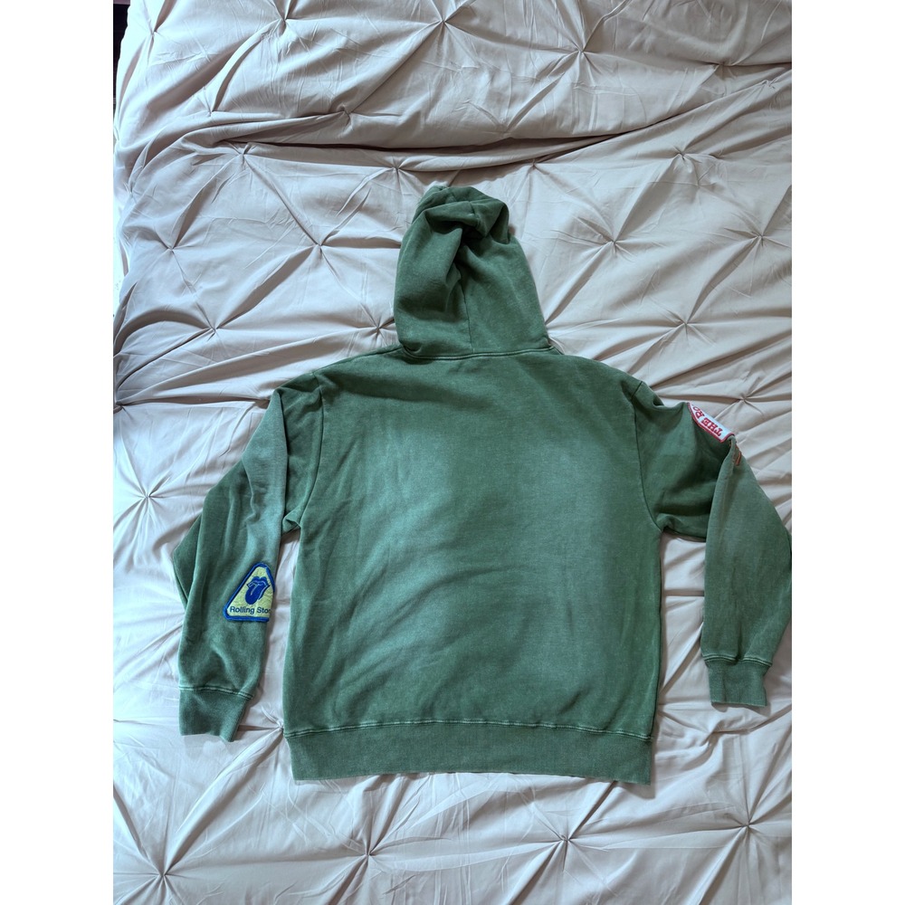 Rolling Stones Multi Patch Hoodie Green Mens Small Rock Band Pullover Fleece - Picture 3 of 9